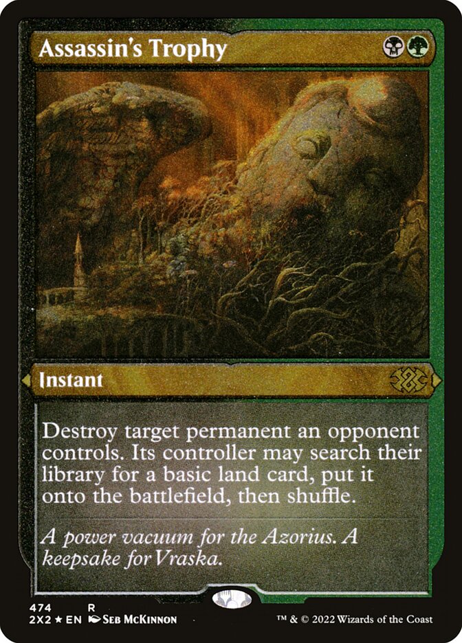 MTG Mint Card - I thought it's a Murder + Assassin's Trophy (because of the  color), then I figured out it search YOU a land instead of the owner of the  destroyed